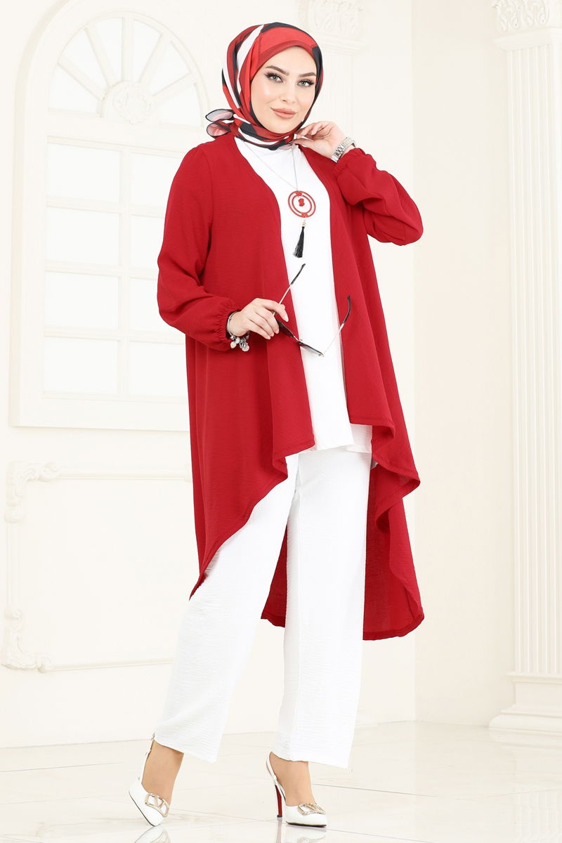 Kolyeli Üçlü Aerobin Takım PL8058-MS Kırmızı&Ekru