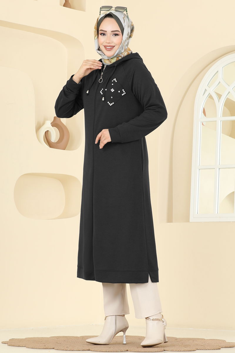 Kristal Taşlı İki İplik Kap PL9186-MS Siyah