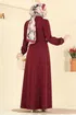 Kruvaze Yaka Bağcıklı Elbise 2812SL432-MS Bordo - Thumbnail
