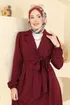Kruvaze Yaka Bağcıklı Elbise 2812SL432-MS Bordo - Thumbnail