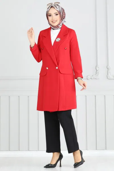 S.L. - Kruvaze Yaka Ceketli Takım 2626SL432-MS Kırmızı&Siyah