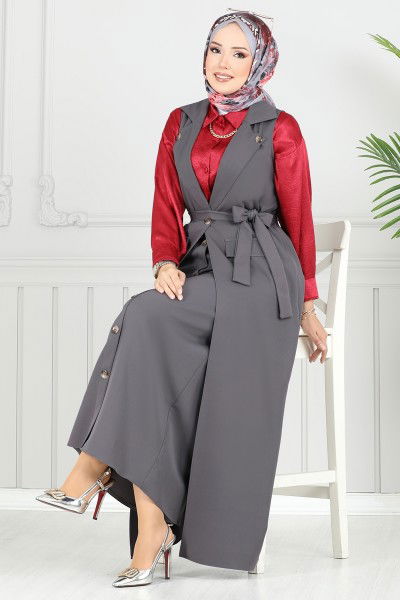 U.K.B. - Kruvaze Yaka Etekli Takım 23022UKB139-MS Antrasit