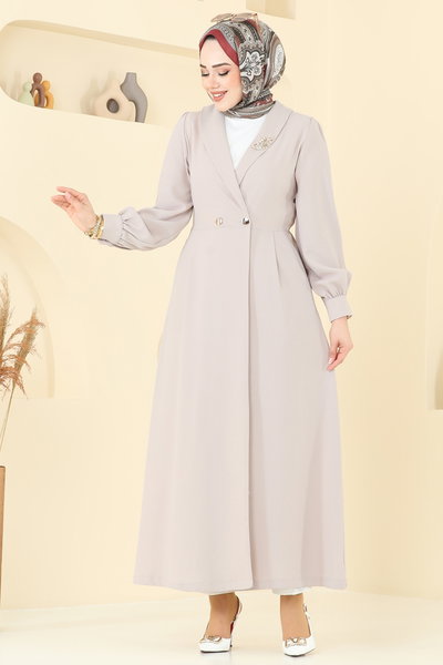 B.İ.S.S.K. - Kruvaze Yaka Tesettür Kap 6214BSK463-MS Taş - 370274