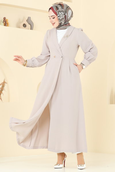 B.İ.S.S.K. - Kruvaze Yaka Tesettür Kap 6214BSK463-MS Taş - 370275