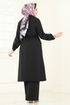 Kruvaze Yaka Tesettür Takım 2584MP806-MS Siyah - Thumbnail