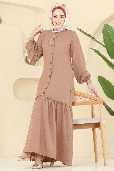 P.R.M. - Kurdela Detaylı Sofia Elbise 4115PM271-MS Latte