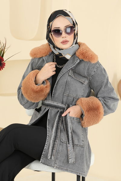 O.R.G. - Kürk Detaylı Kot Kap 4086ORG1169-MS Gri Kot - 416221