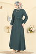Kuşak Detaylı Bürümcük Elbise 4575ERK1158-MS Zümrüt - Thumbnail