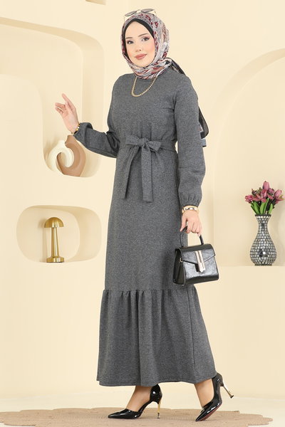 P.R.M. - Kuşak Detaylı Tivit Elbise 702PM271-MS Antrasit - 422619
