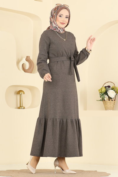 P.R.M. - Kuşak Detaylı Tivit Elbise 702PM271-MS Koyu Vizyon - 422684