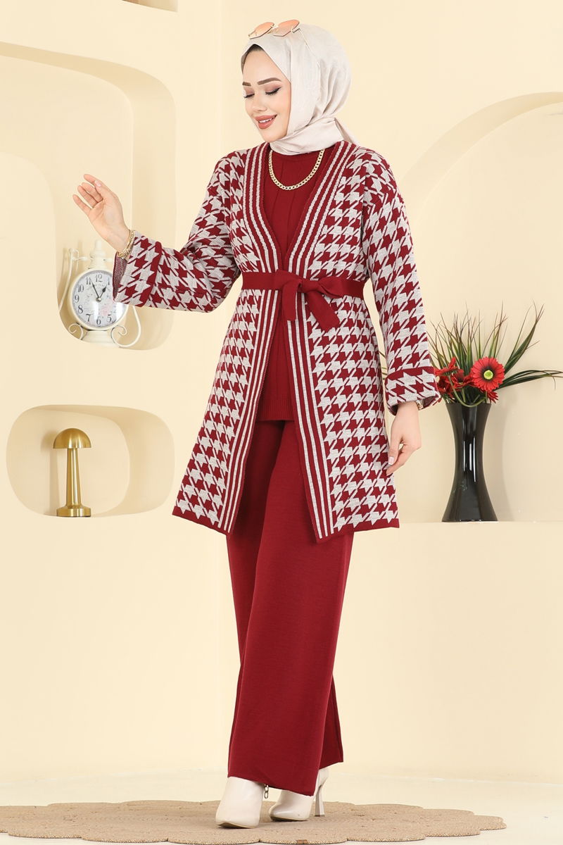 Kuşak Detaylı Üçlü Takım 2893KLB1050-MS Bordo