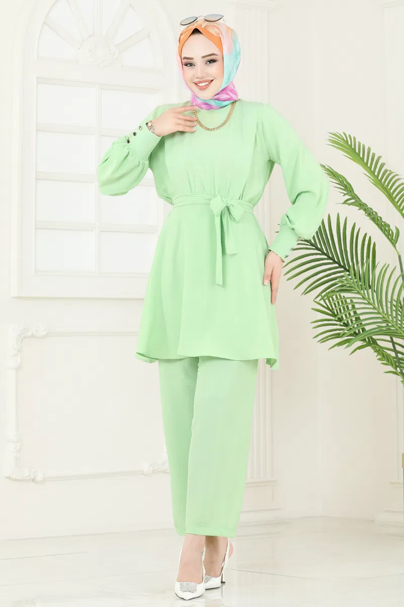 Kuşaklı Aerobin Tesettür Takım 8018TRT545-MS Fıstık Yeşili
