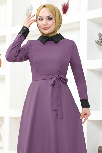 ASM - Kuşaklı Elbise ASM2687 Lila - 336522