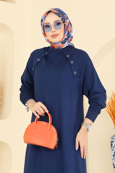 U.Z. - Kuşgözü Detaylı Kristal Elbise 3455UZ662-MS İndigo - 418422