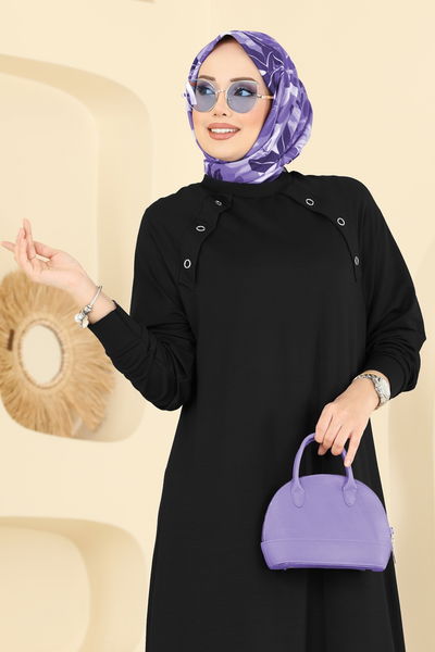 U.Z. - Kuşgözü Detaylı Kristal Elbise 3455UZ662-MS Siyah - 418418