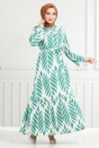 MRV O.Z.R. - Leaf Patterned Hijab Dress 827OZR1047-M Mint