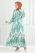 Leaf Patterned Hijab Dress 827OZR1047-M Mint - Thumbnail