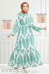 Leaf Patterned Hijab Dress 827OZR1047-M Mint - Thumbnail