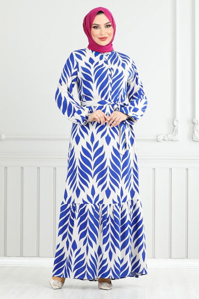 MRV O.Z.R. - Leaf Patterned Hijab Dress 827OZR1047-M Saks - 352541
