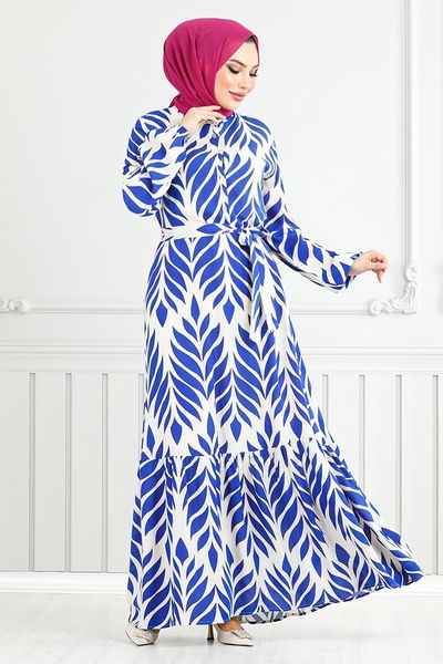 MRV O.Z.R. - Leaf Patterned Hijab Dress 827OZR1047-M Saks - 352543