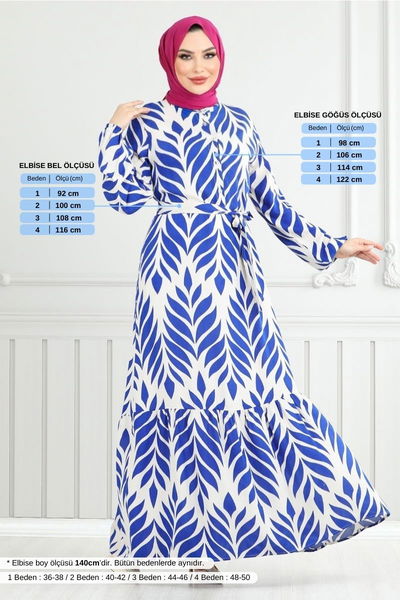 MRV O.Z.R. - Leaf Patterned Hijab Dress 827OZR1047-M Saks - 353928