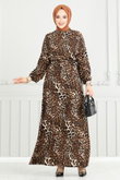 O.Z.N. - Leopar Desen Viskon Elbise 803OZN1046-MS Siyah