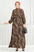 Leopar Desen Viskon Elbise 803OZN1046-MS Siyah - Thumbnail