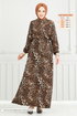 Leopar Desen Viskon Elbise 803OZN1046-MS Siyah - Thumbnail