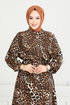 Leopar Desen Viskon Elbise 803OZN1046-MS Siyah - Thumbnail