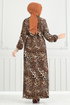Leopar Desen Viskon Elbise 803OZN1046-MS Siyah - Thumbnail