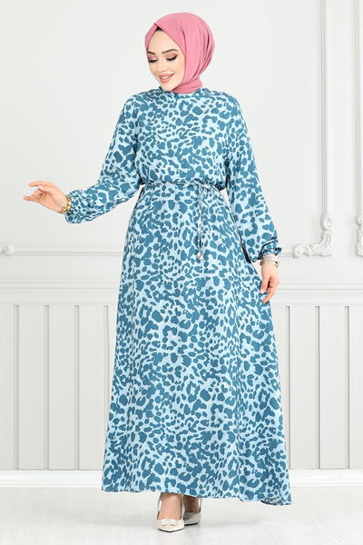 MRV O.Z.R. - Léopard Motif Viscose Robe Numéro de pièce 803OZR1047-M Indigo - 350169