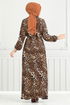 Leopard Pattern Viscose Dress 803OZR1047-M Black - Thumbnail