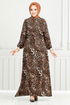 Leopard Pattern Viscose Dress 803OZR1047-M Black - Thumbnail