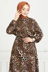 Leopard Pattern Viscose Dress 803OZR1047-M Black - Thumbnail