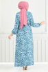 Leopard Pattern Viscose Dress 803OZR1047-M Indigo - Thumbnail