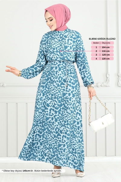 MRV O.Z.R. - Leopard Pattern Viscose Dress 803OZR1047-M Indigo - 351214
