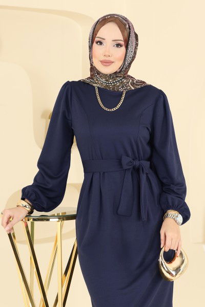 U.K.B. - Manşet Lastikli Kuşaklı Elbise 25008UKB139-MS Laci