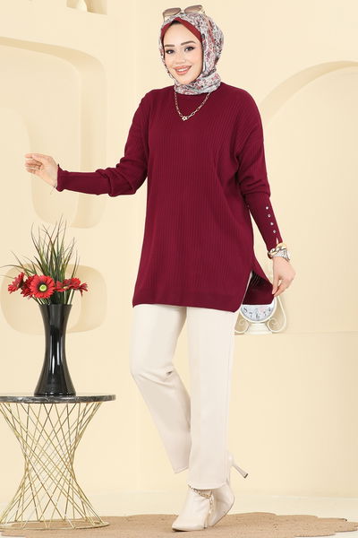 U.Z. - Manşeti Aksesuar Düğmeli Tunik 2425UZ662-MS Bordo - 414152