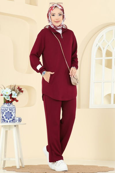 A.Y.D. - Manşeti Armalı Modal Takım 2740AYD574-MS Bordo - 405899