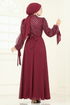 Manşeti Bağcık Detaylı Şifon Abiye 5704EDF311-MS Bordo - Thumbnail