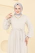 Manşeti Bağcıklı Abiye Elbise 6217BSK463-MS Taş - Thumbnail