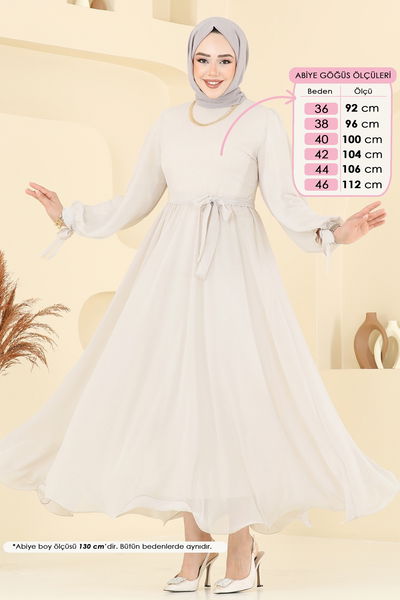 B.İ.S.S.K. - Manşeti Bağcıklı Abiye Elbise 6217BSK463-MS Taş - 370397