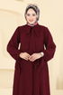 Manşeti Bağcıklı Elbise Ferace 0039BG354-MS Bordo - Thumbnail