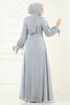 Manşeti Bağcıklı Organze Abiye 6220BSK463-MS Gri - Thumbnail