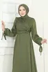 Manşeti Bağcıklı Organze Abiye 6220BSK463-MS Haki - Thumbnail