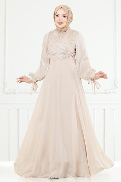 B.İ.S.S.K. - Manşeti Bağcıklı Organze Abiye 6220BSK463-MS Taş - 370576