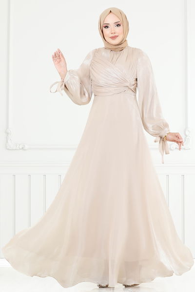 B.İ.S.S.K. - Manşeti Bağcıklı Organze Abiye 6220BSK463-MS Taş - 370577