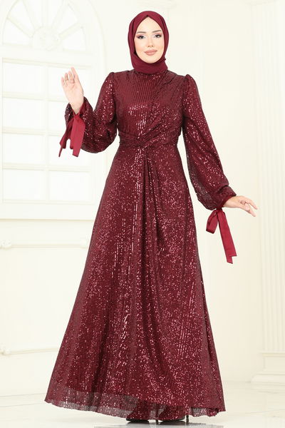 E.D.F. - Manşeti Bağcıklı Simli Abiye 5701EDF311-MS Bordo - 385851