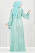 Manşeti Bağcıklı Tesettür Abiye 5690END900-M Açık Mint - Thumbnail
