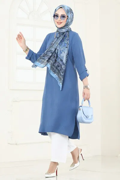 S.V.L. - Manşeti Düğmeli Aerobin Takım 9020S324-MS İndigo&Ekru